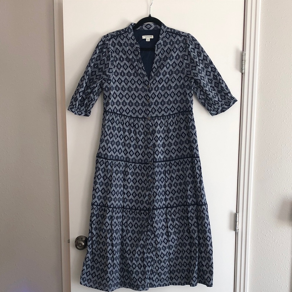 Women's Tecovas Short Sleeve V-Neck Tiered Midi Dress - Navy Sz M